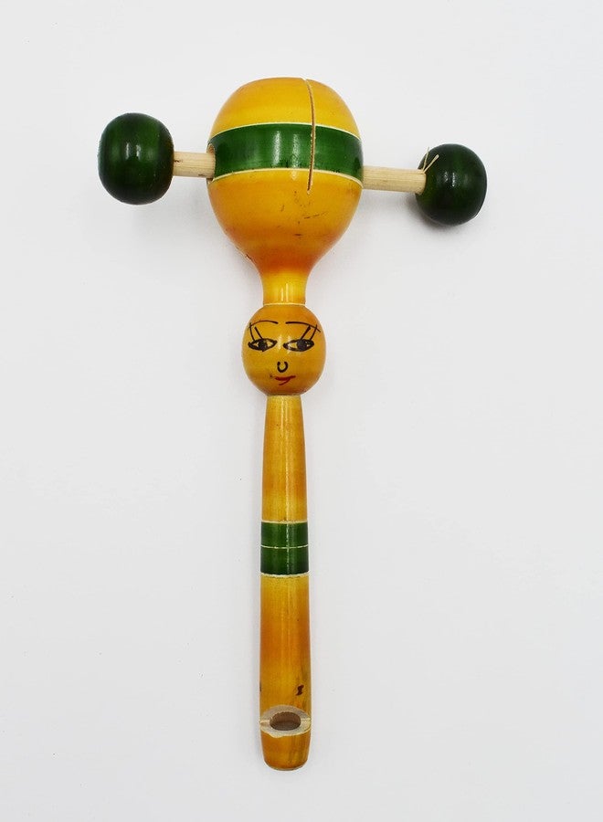 Justhandmade Traditional Wooden Rattle Toy for Kids | Handmade Colorful Wooden Baby Toy | Safe & Eco-Friendly | Indian Wooden Hand Rattle for Toddlers (Yellow) - Image 1