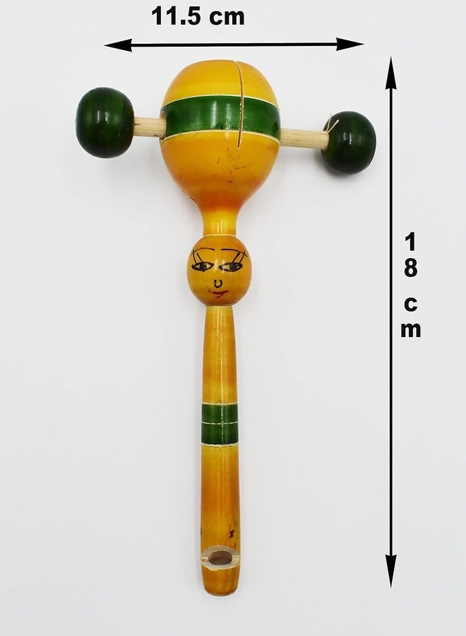 Justhandmade Traditional Wooden Rattle Toy for Kids | Handmade Colorful Wooden Baby Toy | Safe & Eco-Friendly | Indian Wooden Hand Rattle for Toddlers (Yellow) - Image 2