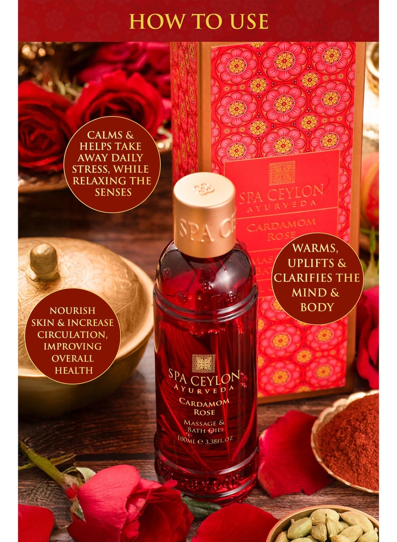 spa ceylon Cardamom Rose Massage & Bath Oil for Soothing Body Ritual | Natural Massage Oil | Ayurveda | 100ml - Image 3