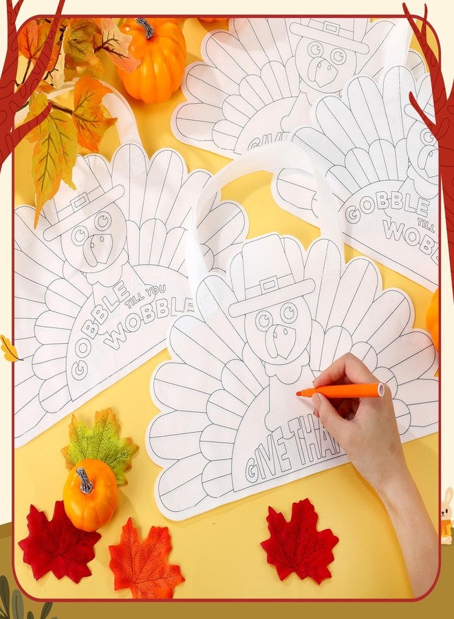 Kacctyen 24 Pcs Thanksgiving Coloring Goodie Bags Bulk Thanksgiving Turkey Crafts Non Woven Color Your Own Bags with Handles Holiday Decorations for DIY Making - Image 4