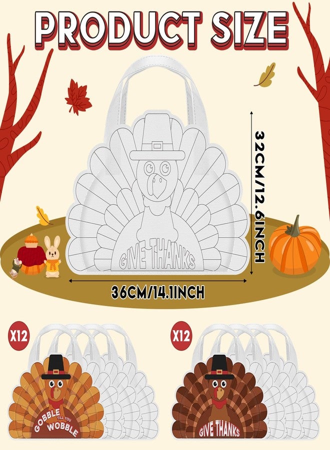 Kacctyen 24 Pcs Thanksgiving Coloring Goodie Bags Bulk Thanksgiving Turkey Crafts Non Woven Color Your Own Bags with Handles Holiday Decorations for DIY Making - Image 2