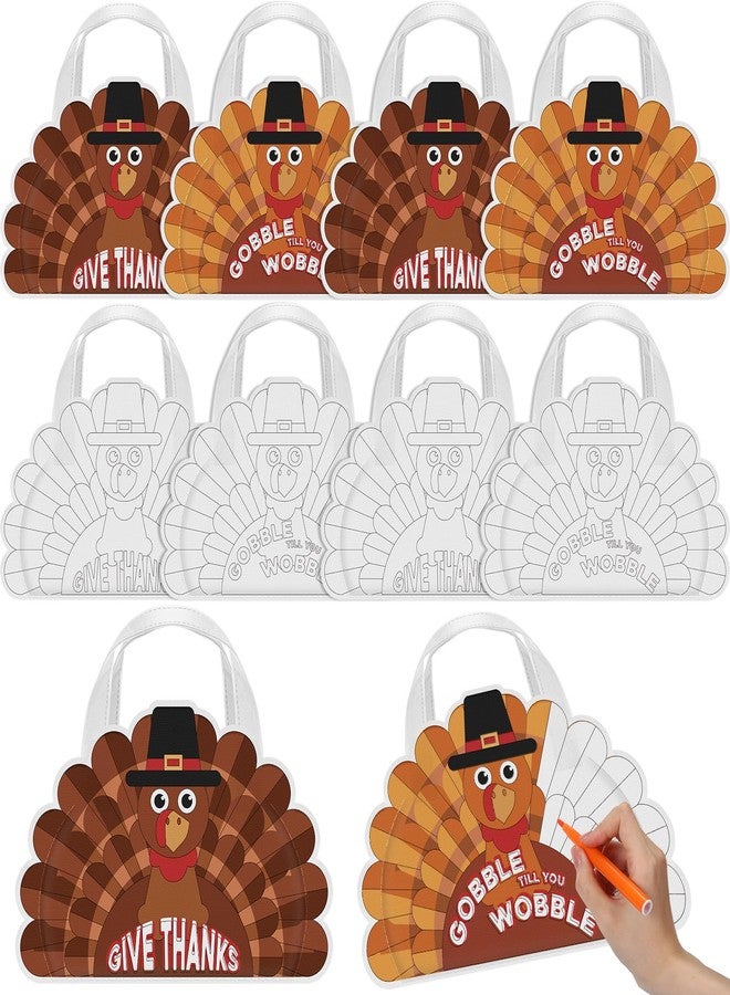 Kacctyen 24 Pcs Thanksgiving Coloring Goodie Bags Bulk Thanksgiving Turkey Crafts Non Woven Color Your Own Bags with Handles Holiday Decorations for DIY Making - Image 1