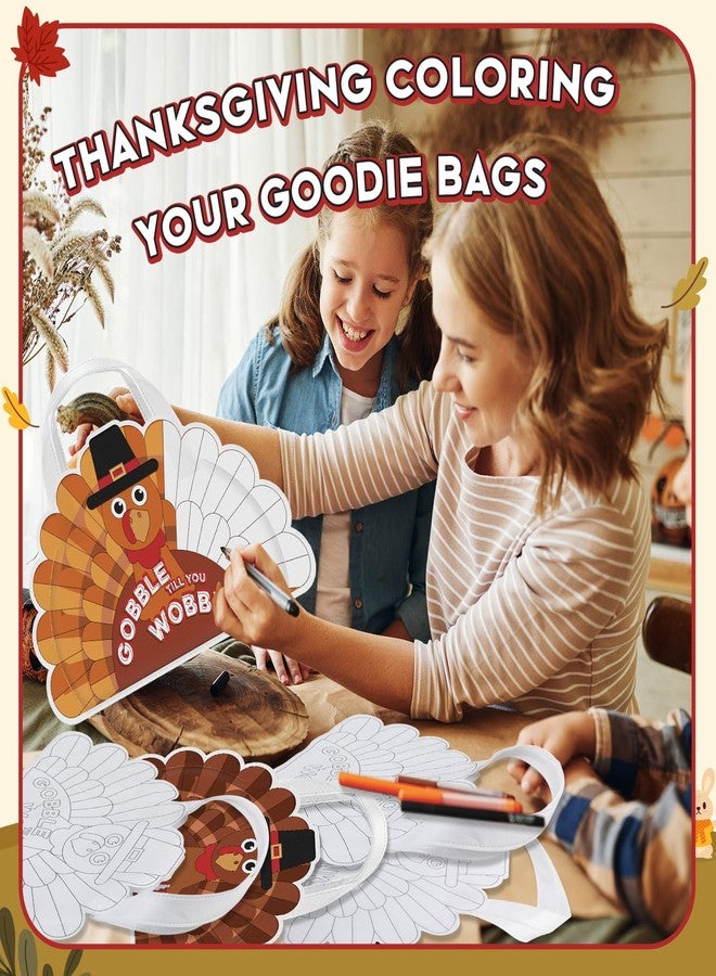 Kacctyen 24 Pcs Thanksgiving Coloring Goodie Bags Bulk Thanksgiving Turkey Crafts Non Woven Color Your Own Bags with Handles Holiday Decorations for DIY Making - Image 5
