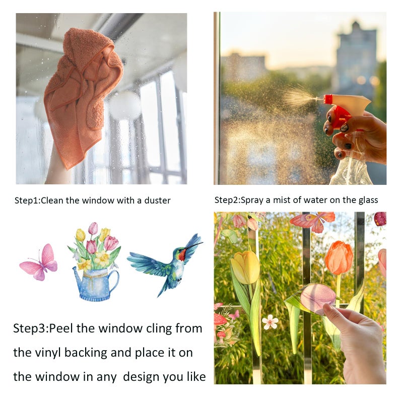 REJODA 83 PCS Window Clings Spring Flower Window Stickers Decorations for Glass Windows, Easter Tulip Butterfly Flower Window Decals - Image 4