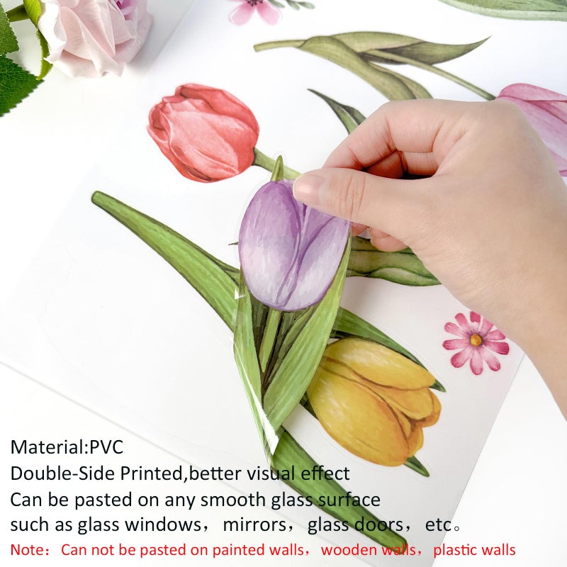 REJODA 83 PCS Window Clings Spring Flower Window Stickers Decorations for Glass Windows, Easter Tulip Butterfly Flower Window Decals - Image 5