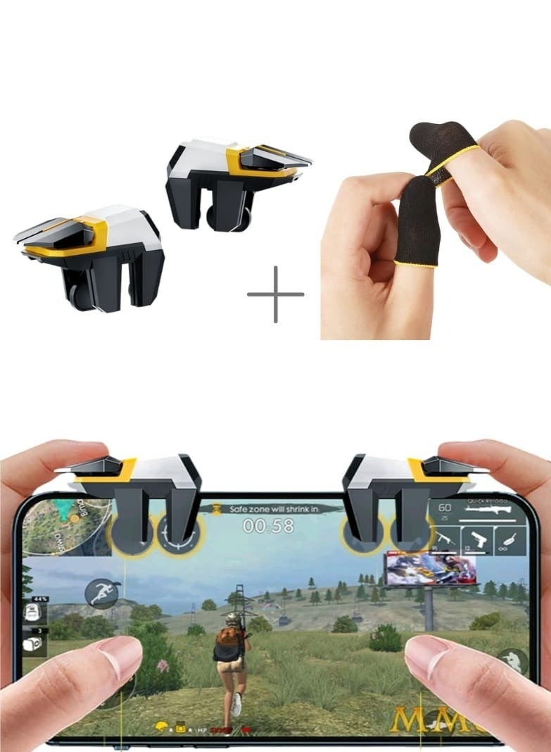 PUBG Triggers L1R1 L2R2 Mobile Gaming Triggers Aim Button Handle Shooter Controller for Mobile - تتضمن قفازات للأصابع - Image 1