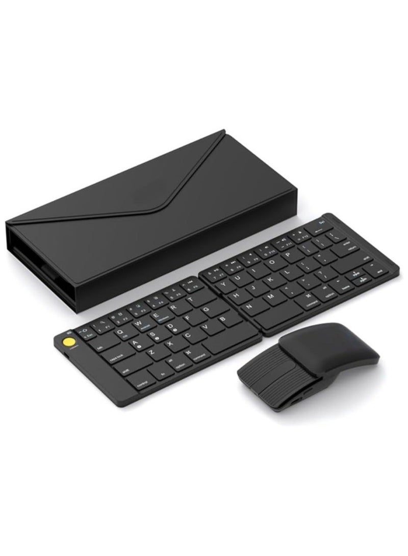 Wireless Foldable Portable Keyboard Mouse Combo: Bluetooth Ultra Slim Travel and 2-in-1 Sliding with Stand Case, Compatible iPad iMac iPhone Windows Android