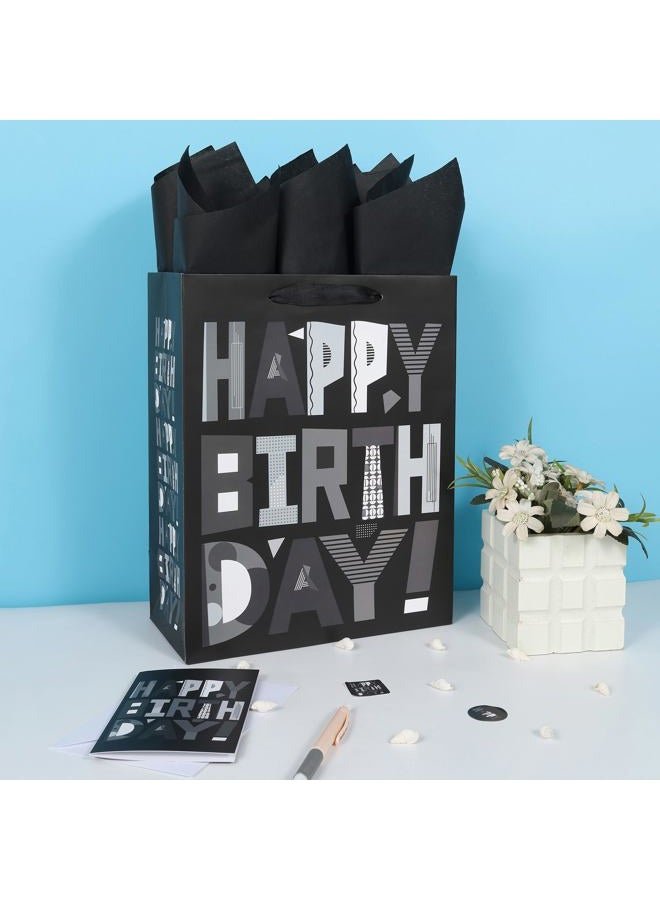 wishinside 13” Large Black Happy Birthday Gift Bag Set with Handles, Greeting Card, Tissue Papers and Stickers for Men Boys Kids Teens, Cartoon Design, 1 Pcs - Image 5