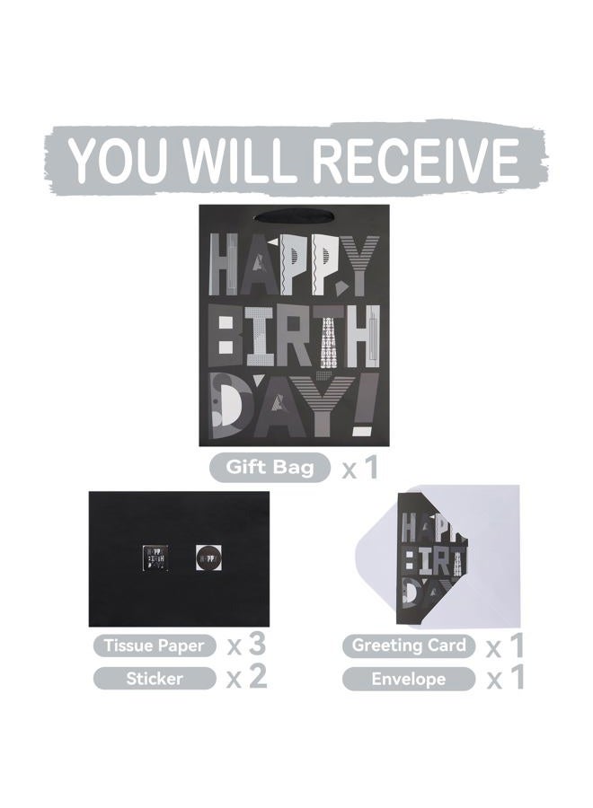 wishinside 13” Large Black Happy Birthday Gift Bag Set with Handles, Greeting Card, Tissue Papers and Stickers for Men Boys Kids Teens, Cartoon Design, 1 Pcs - Image 3
