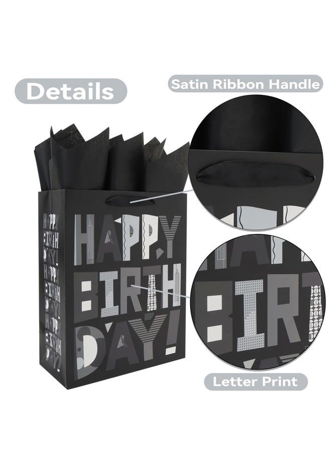 wishinside 13” Large Black Happy Birthday Gift Bag Set with Handles, Greeting Card, Tissue Papers and Stickers for Men Boys Kids Teens, Cartoon Design, 1 Pcs - Image 4