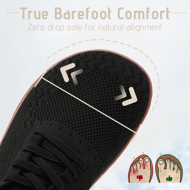 VXGGVX Barefoot Shoes Women Wide Barefoot Walking Sneakers Slip On Minimalist Running Tennis Breathable Shoes Zero Drop Sole for Workout Gym Travel Black Gum 8 - Image 5