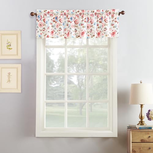 No. 918 Dora Floral Semi-Sheer Rod Pocket Kitchen Curtain Set, 54" x 36", Coral - Image 5