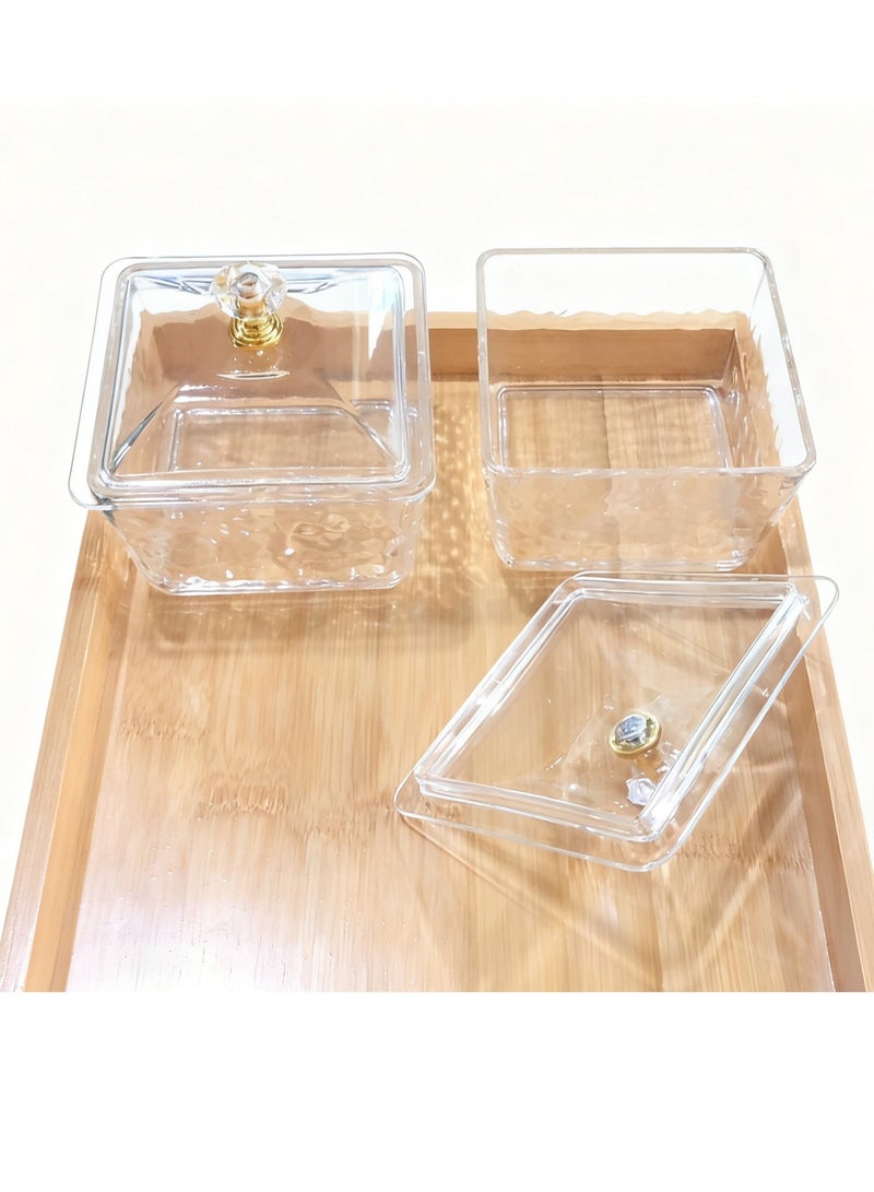 AiQi Multi-Compartment Plastic Serving Set with Lids and Bamboo Tray for Snacks, Fruits, Nuts and Condiments - Image 3