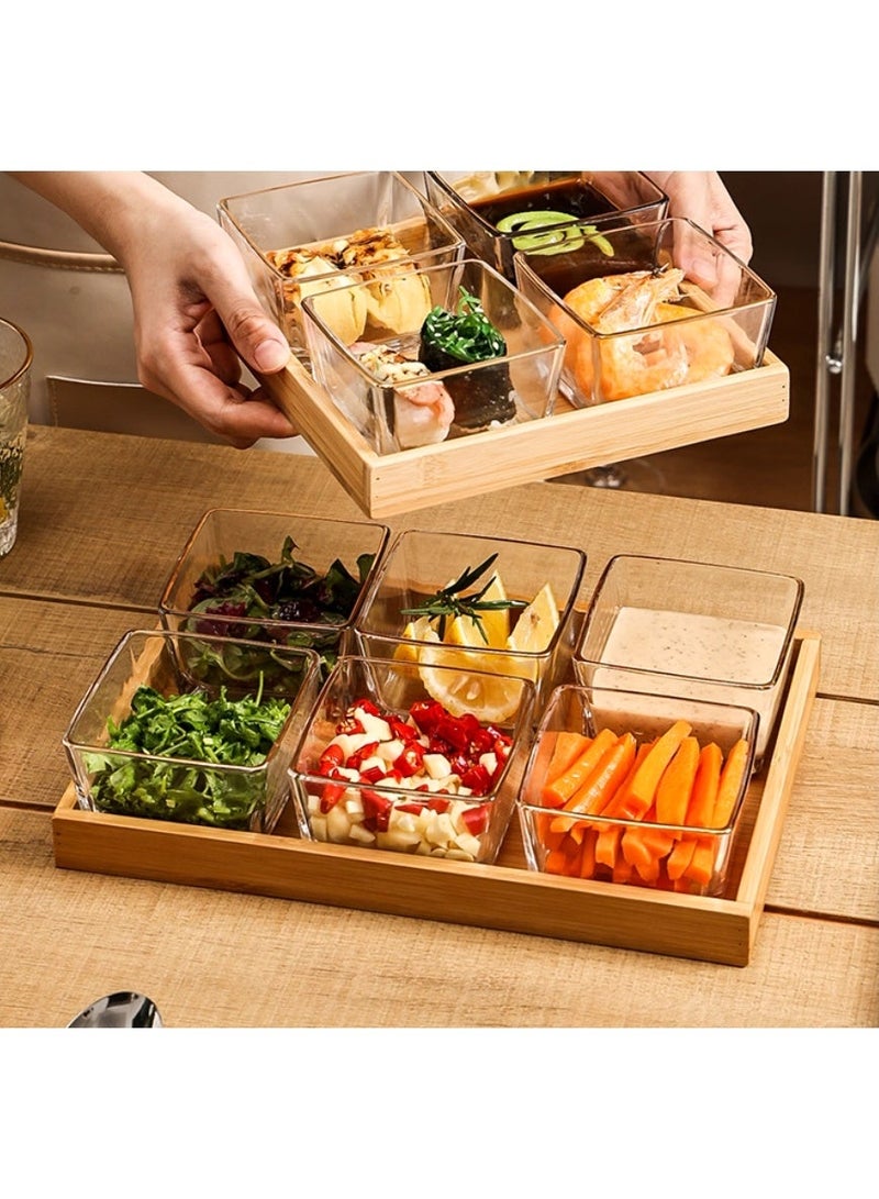 AiQi Multi-Compartment Plastic Serving Set with Lids and Bamboo Tray for Snacks, Fruits, Nuts and Condiments - Image 5