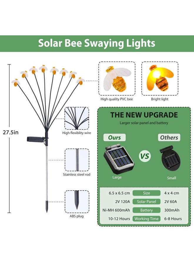 Nacome Solar Swaying Bee Lights - 2 Pack, Yellow, Garden Decor, Outdoor Yard Patio Landscape Decoration - Image 3