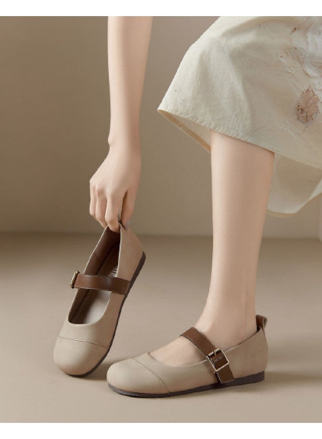Josiny Round Buckle Retro Mary Jane Shoes, Soft-soled Spring Fashion Versatile Elegant Women's Flats - Image 1