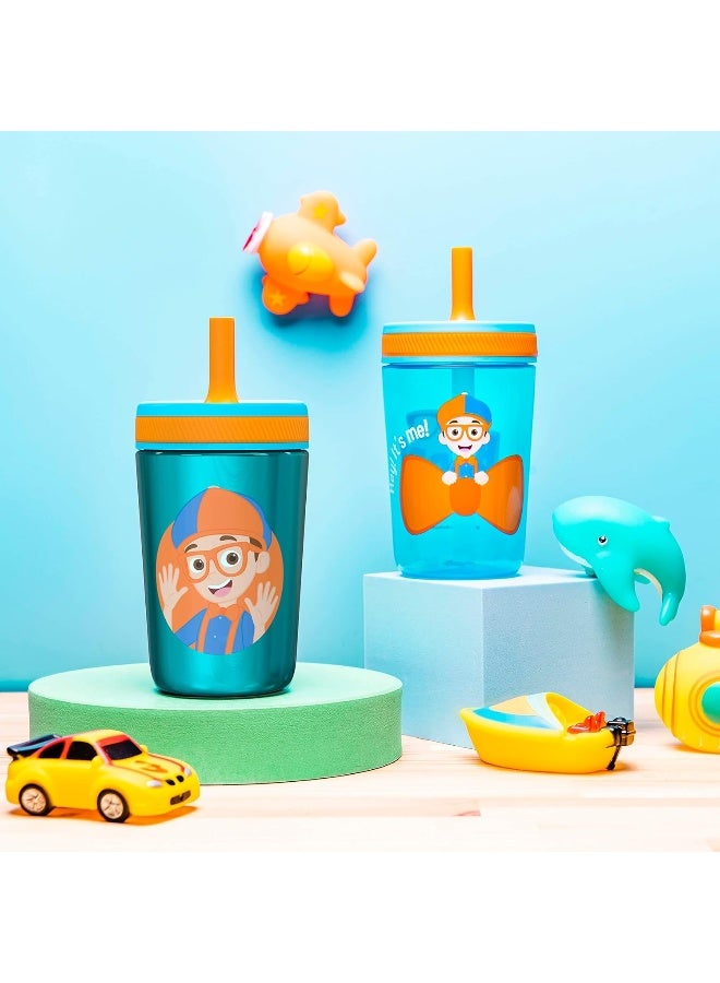 Zak Designs Blippi Kelso Tumbler Set, Leak-Proof Screw-On Lid with Straw, Bundle for Kids Includes Plastic and Stainless Steel Cups with Bonus Sipper, 3pc Set, Non-BPA, 15 fl oz - Image 3