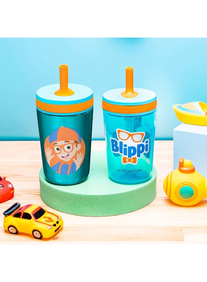Zak Designs Blippi Kelso Tumbler Set, Leak-Proof Screw-On Lid with Straw, Bundle for Kids Includes Plastic and Stainless Steel Cups with Bonus Sipper, 3pc Set, Non-BPA, 15 fl oz - Image 2