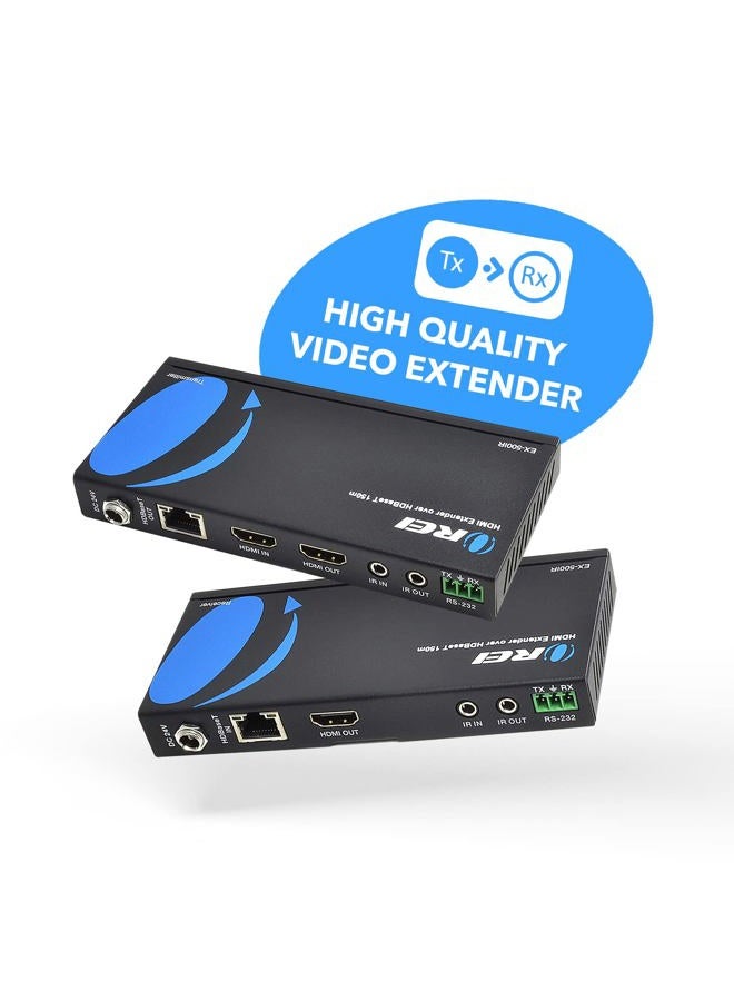 OREI HDBaseT HDMI Extender over Cat5e/6 Ethernet LAN cable - Up to 500 Feet - IR, HDMI Loop-out, RS-232, PoC, HDMI Balun (EX-500IR) - Image 4