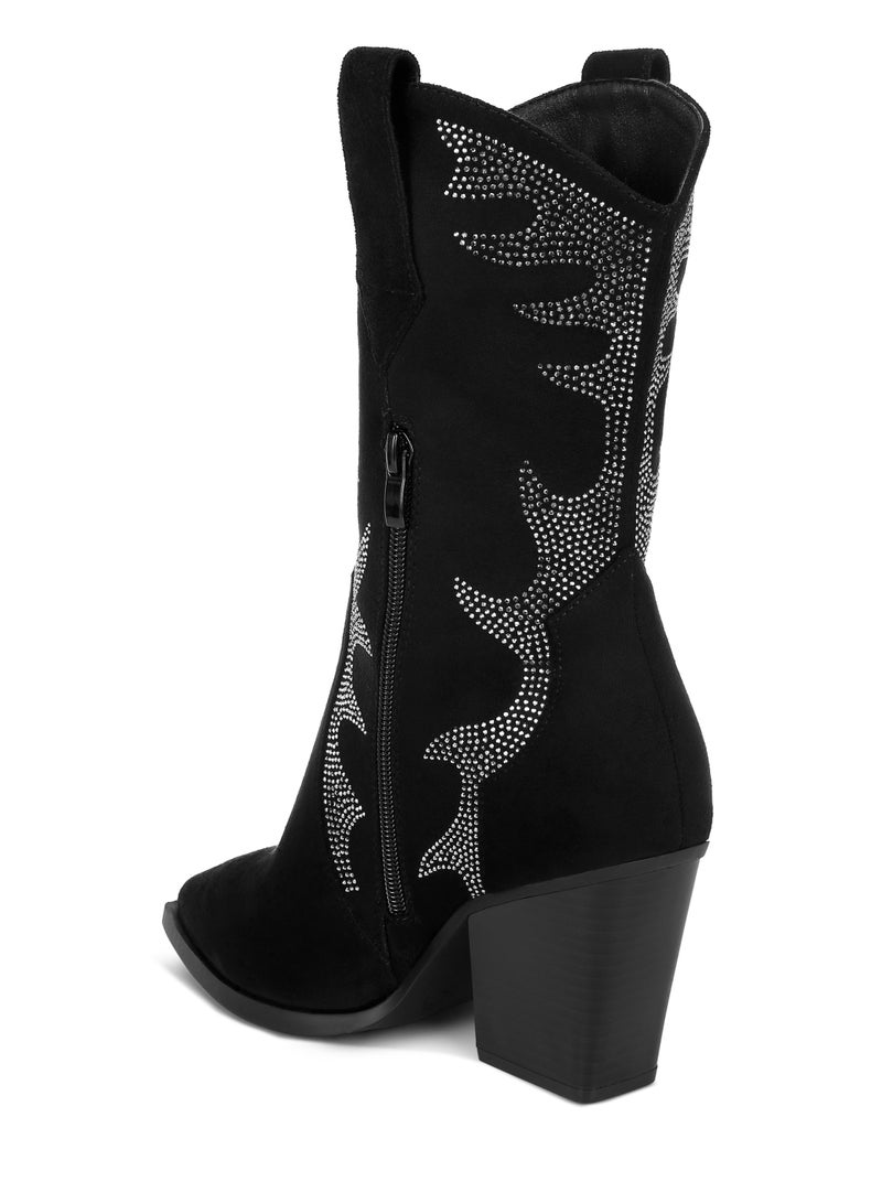 London Rag Rhinestones Embellished Calf Boots in Black  - Image 3