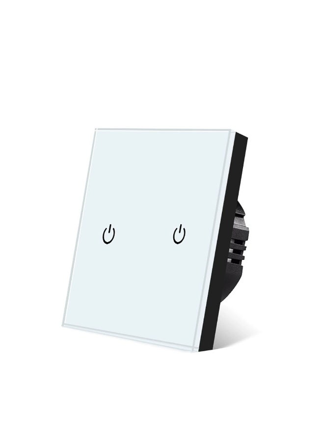 UBARO  86 Type Tempered Glass Smart Touch Wall Switch, Single Live Wire Embedded Flush Mount 2 Gang White Panel Black Shell - Image 1