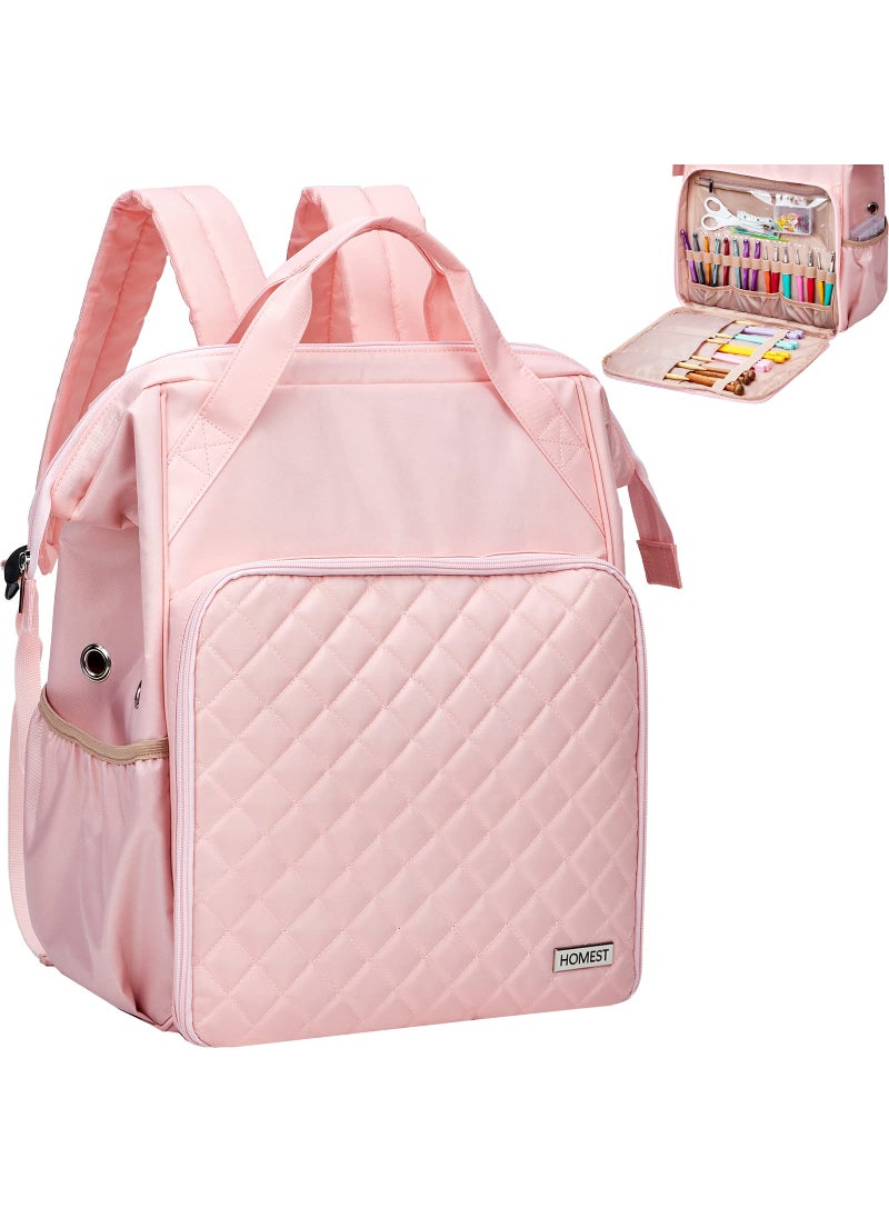 HOMEST HOMEST Knitting Bag Backpack Crochet Storage Organizer Large Yarn Holder with Custom Front Pocket for Crochet Accessories and Supplies Pink 