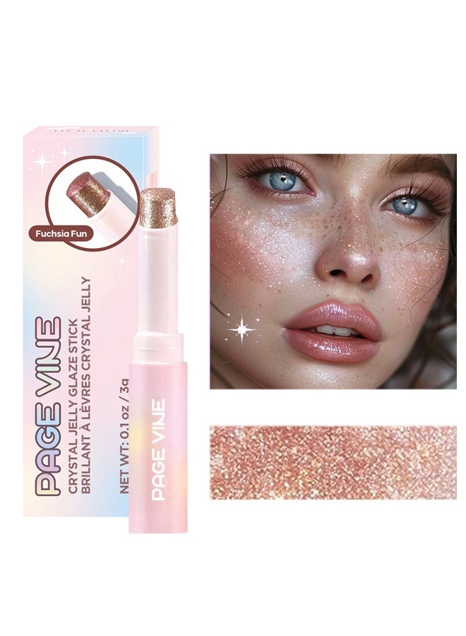 PAGE VINE Crystal Jelly Glaze Stick,Eye Shadow Stick Eyeliner Brightener Pencil Crayon with Brush Easy to Blend Long Lasting Shimmer Eyeshadow Stick-#03 Starlit Silver - Image 1