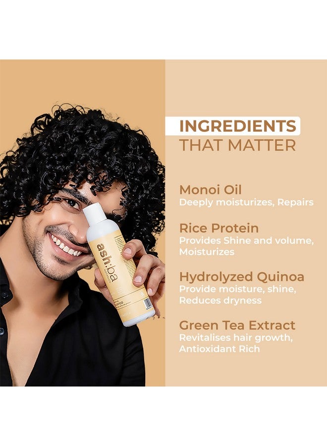 Ashba Botanics Hydrating Shampoo For Men & Women with Dry, Frizzy, Curly & Wavy Hair | Gently Cleanses, Soothes Scalp with Green Tea, Shea Butter, Rice & Quinoa Protein | Paraben, Sulphate Free - 50ml - Image 3