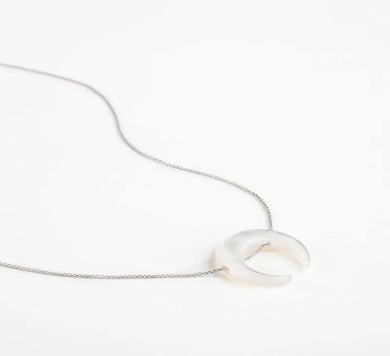 Minza  Minza “Aylar” Women’s Necklace, 925 Sterling Silver Moon Shell Pendant Necklace, Minimalist Silver Necklace for Women, Handmade Jewelry for Casual & Special Occasion. for Women | Best Price UAE