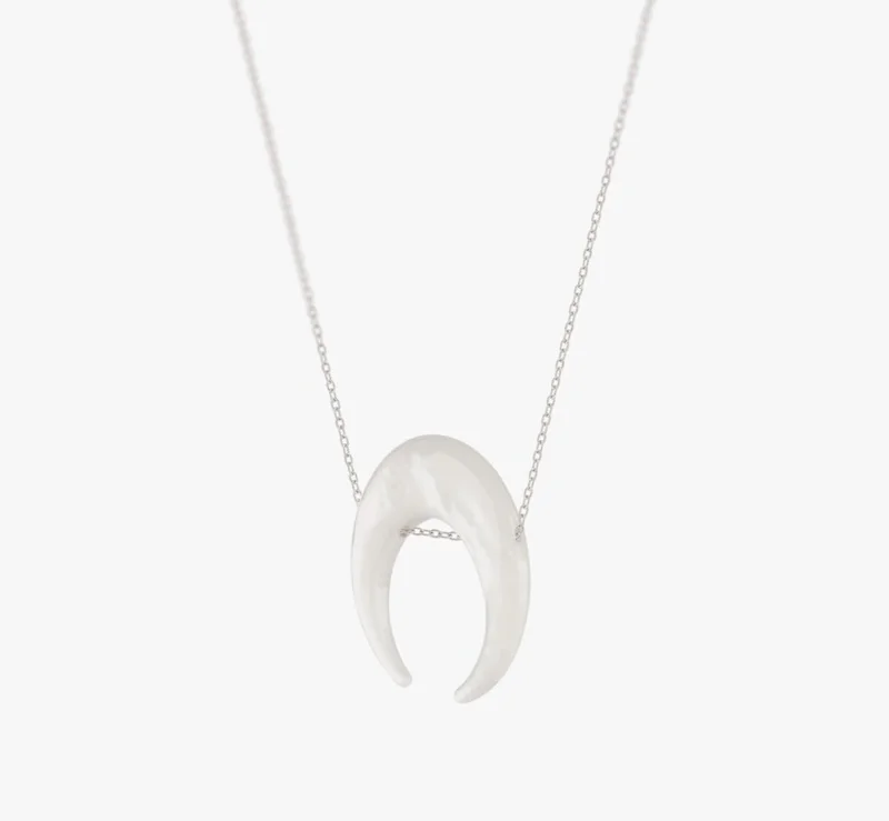 Minza  Minza “Aylar” Women’s Necklace, 925 Sterling Silver Moon Shell Pendant Necklace, Minimalist Silver Necklace for Women, Handmade Jewelry for Casual & Special Occasion. for Women | Best Price UAE