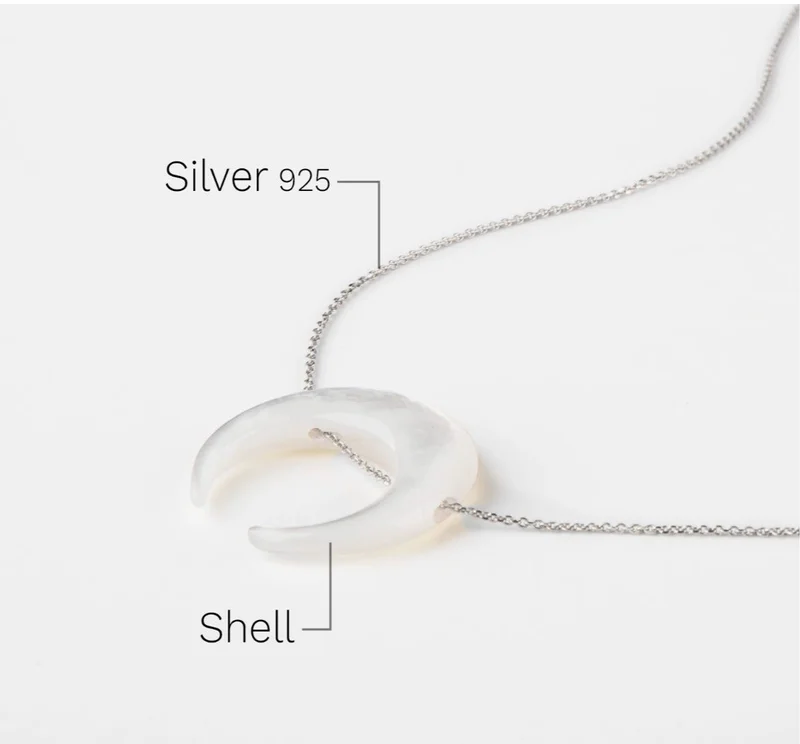 Minza  Minza “Aylar” Women’s Necklace, 925 Sterling Silver Moon Shell Pendant Necklace, Minimalist Silver Necklace for Women, Handmade Jewelry for Casual & Special Occasion. for Women | Best Price UAE
