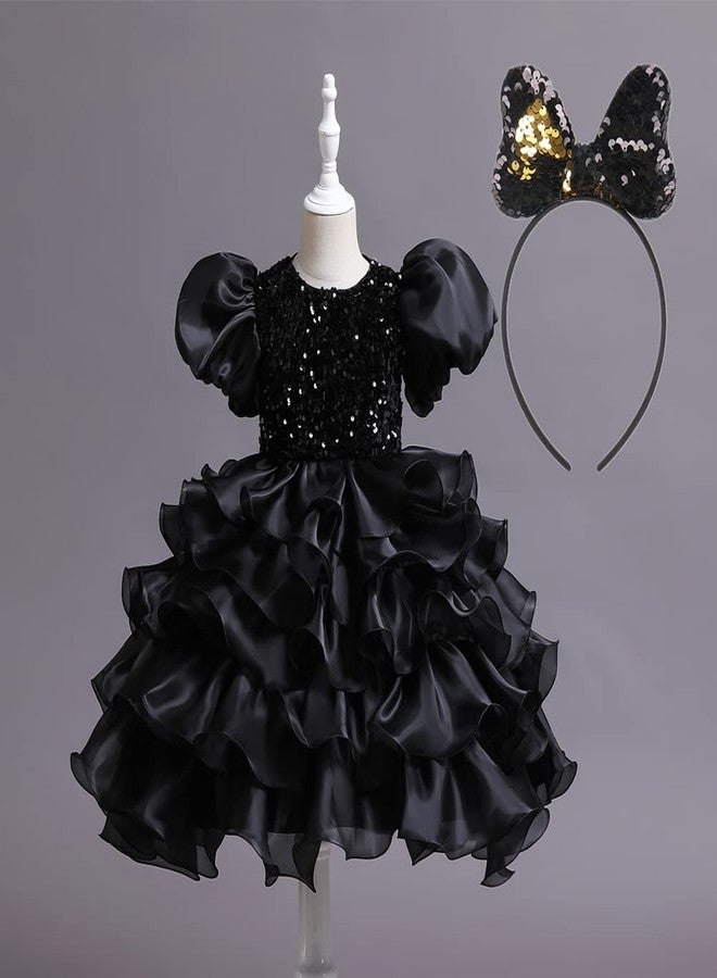 DreamHigh Little Girls Sequined Party Ball Dress Big Bow Headband Special Party Prom Dress, Black, 9-10 Years - Image 3