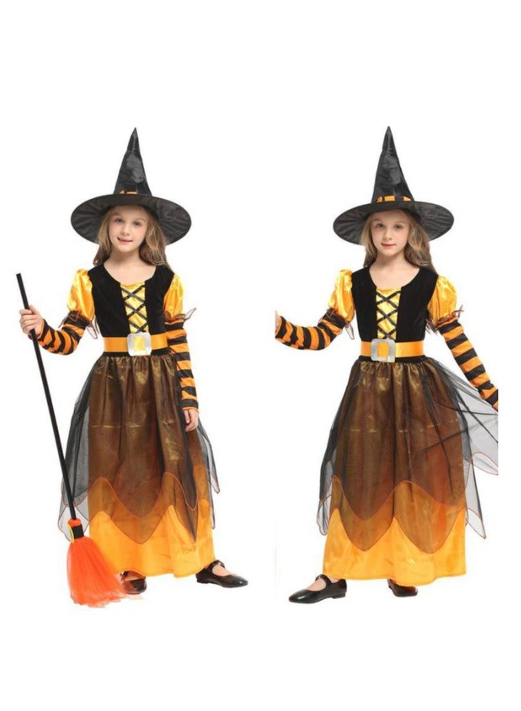 Golden Witch Costume Girls Witch Dress Princess Skirt with Hat Role Playing Set Suitable for Party, Carnival, Masquerade, Size L Suitable for Height 120-130cm (Yellow) - Image 3
