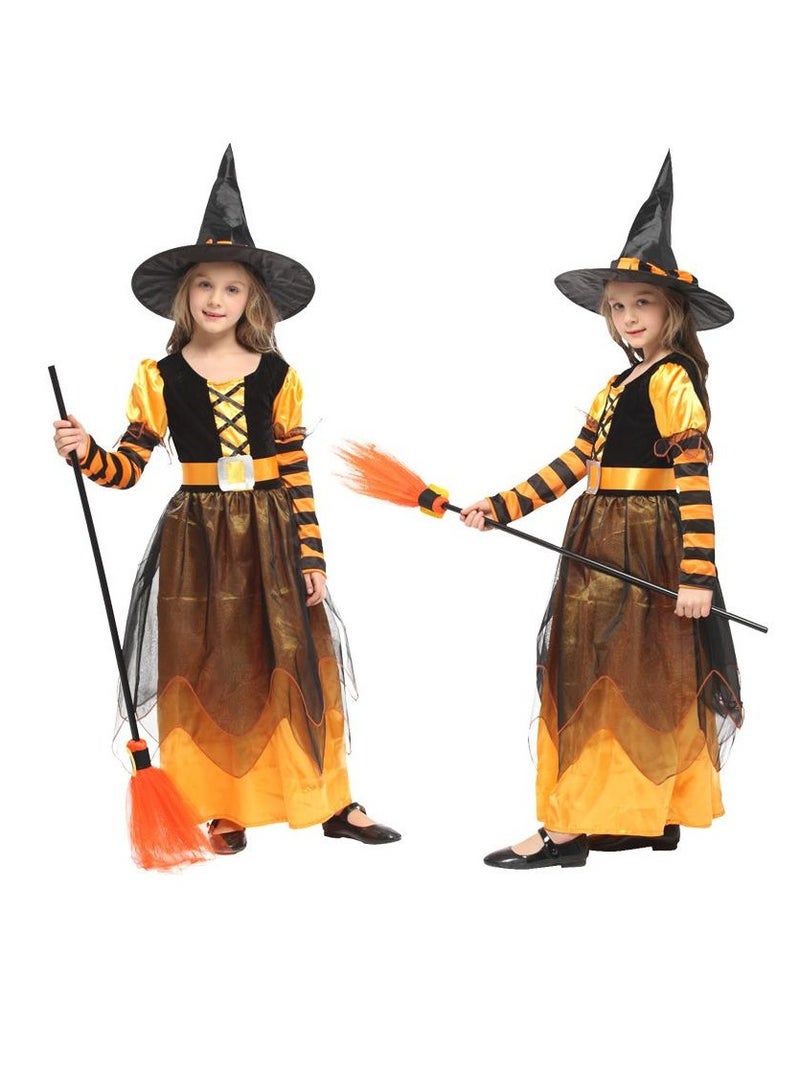 Golden Witch Costume Girls Witch Dress Princess Skirt with Hat Role Playing Set Suitable for Party, Carnival, Masquerade, Size L Suitable for Height 120-130cm (Yellow) - Image 4