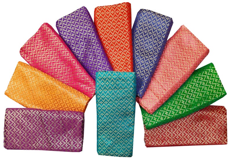 Zuvim Zalaak Blouse Piece Material Barcode Unstitched Material Blouse Piece 1 Meter (110x80 cms.) for Women, Combo of 10 Navratri Special, Durga Puja Special, Oti Bharan, Ugadi Special (Multicolor) - Image 1