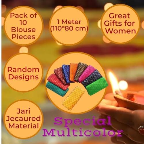 Zuvim Zalaak Blouse Piece Material Barcode Unstitched Material Blouse Piece 1 Meter (110x80 cms.) for Women, Combo of 10 Navratri Special, Durga Puja Special, Oti Bharan, Ugadi Special (Multicolor) - Image 2