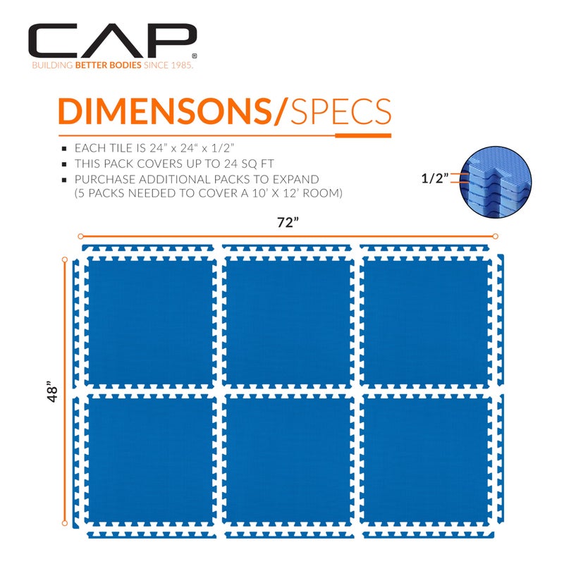 CAP Barbell 1/2-Inch Interlocking EVA Foam Exercise Puzzle Mat Home Gym Flooring - 1 Pack | 24" x 24" x 1/2" | T Pattern - Blue - Image 4