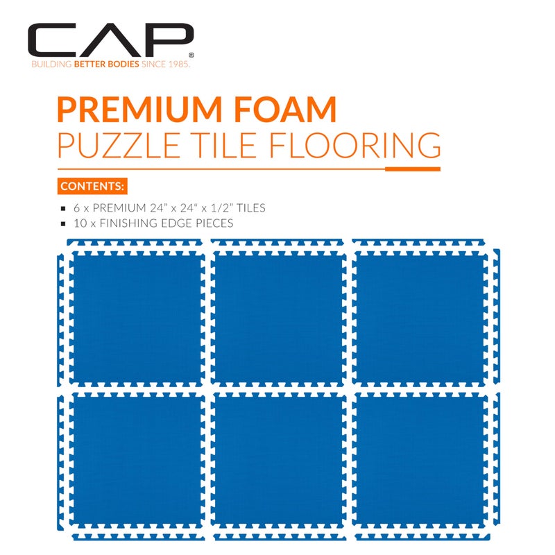 CAP Barbell 1/2-Inch Interlocking EVA Foam Exercise Puzzle Mat Home Gym Flooring - 1 Pack | 24" x 24" x 1/2" | T Pattern - Blue - Image 2