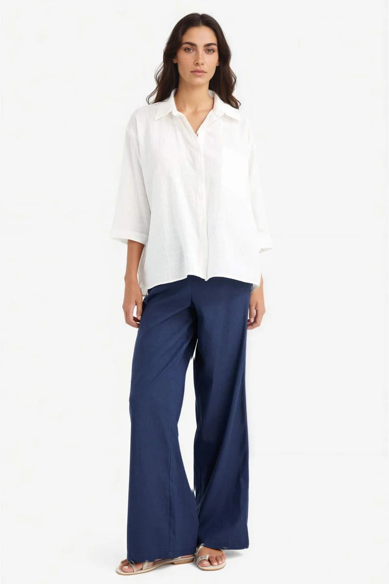 DeFacto Oversize Shirt Collar Cotton Short Sleeve Shirt
