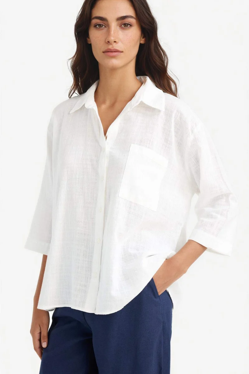 DeFacto Oversize Shirt Collar Cotton Short Sleeve Shirt