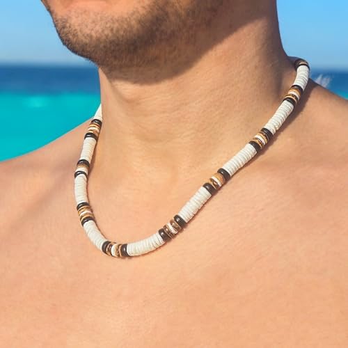BlueRica Puka & Tiger Brown Coconut Shell Beads Necklace (20") - Image 3