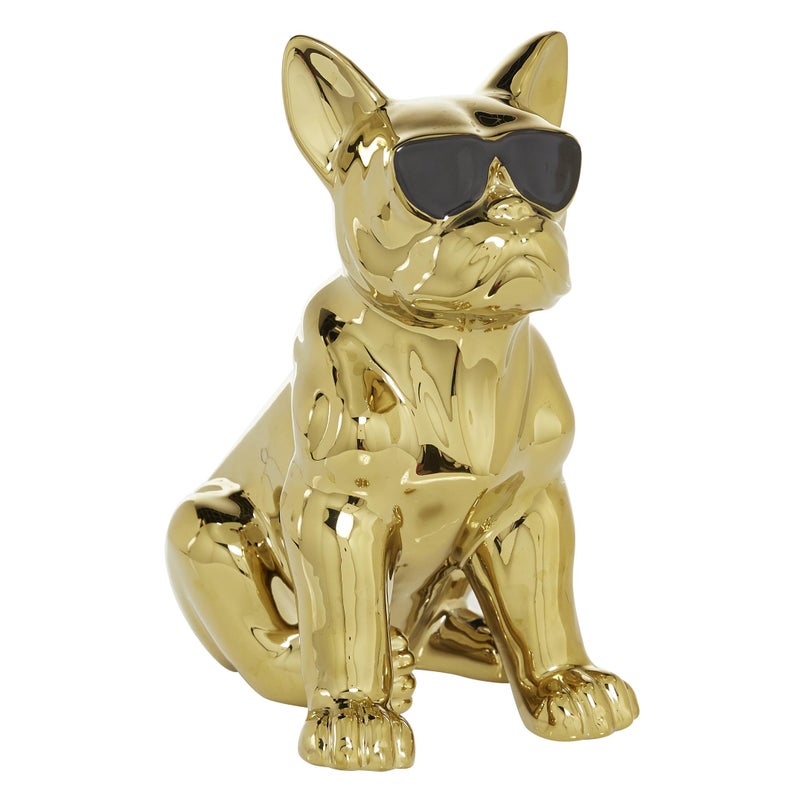 CosmoLiving by Cosmopolitan Ceramic Bulldog Decorative Sculpture Home Decor Statue with Sunglasses Accent Figurine 6 x 10 x 12 Gold