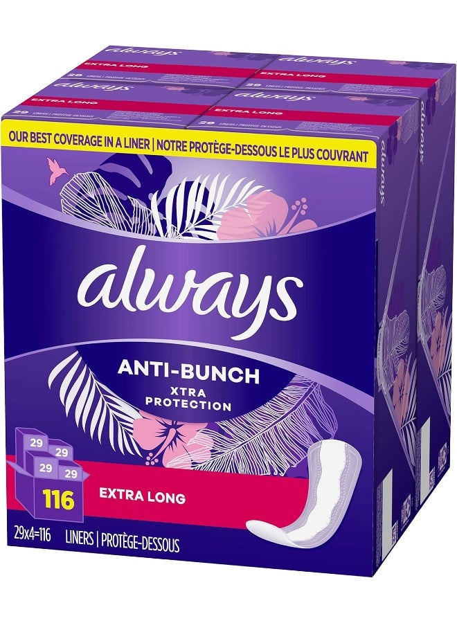 Always, Anti-Bunch Xtra Protection Daily Liners For Women, Extra Long Length, 116 Count Total Count (4 Packs of 29 Count) - Image 2