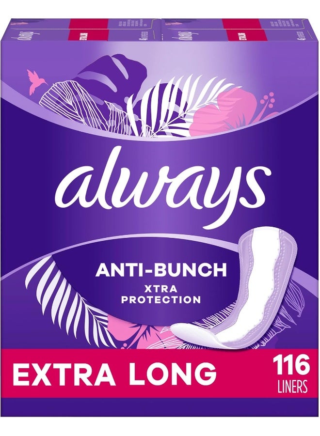 Always, Anti-Bunch Xtra Protection Daily Liners For Women, Extra Long Length, 116 Count Total Count (4 Packs of 29 Count) - Image 1