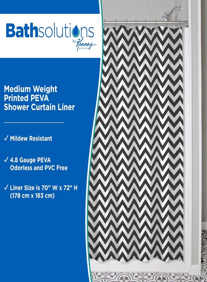 Kenney KN61284 Medium Weight 5 Gauge Decorative Printed Waterproof PEVA Shower Curtain Liner with Durable Eyelet Hang Holes for Bathroom, 70" W x 72" H, Step Up Black and White Chevron Pattern - Image 2