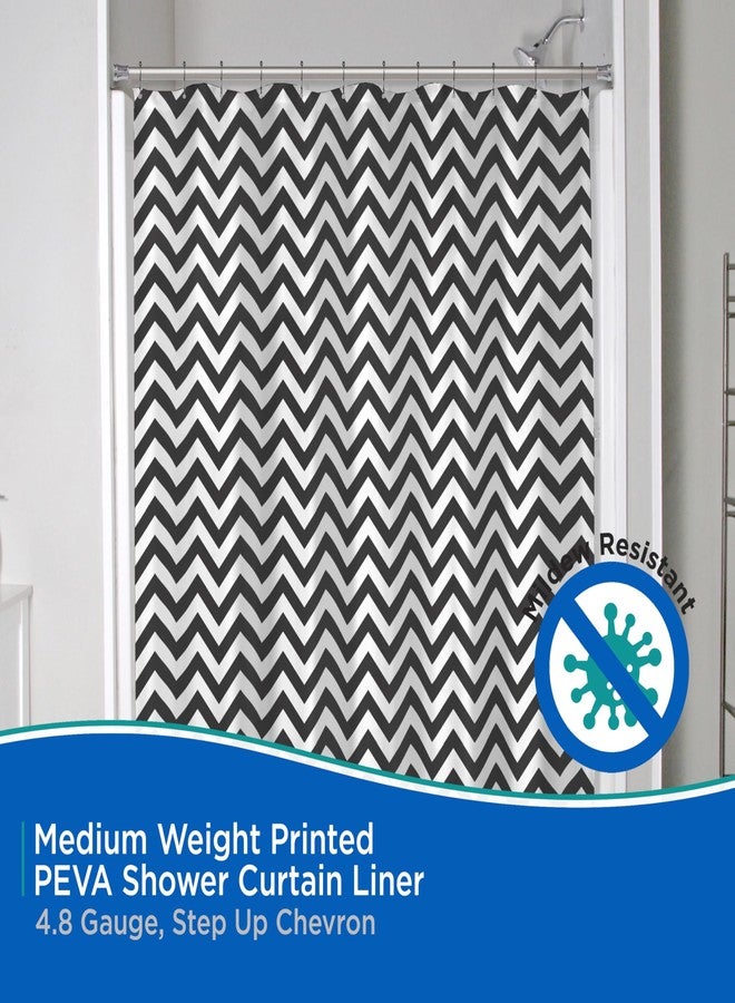 Kenney KN61284 Medium Weight 5 Gauge Decorative Printed Waterproof PEVA Shower Curtain Liner with Durable Eyelet Hang Holes for Bathroom, 70" W x 72" H, Step Up Black and White Chevron Pattern - Image 3
