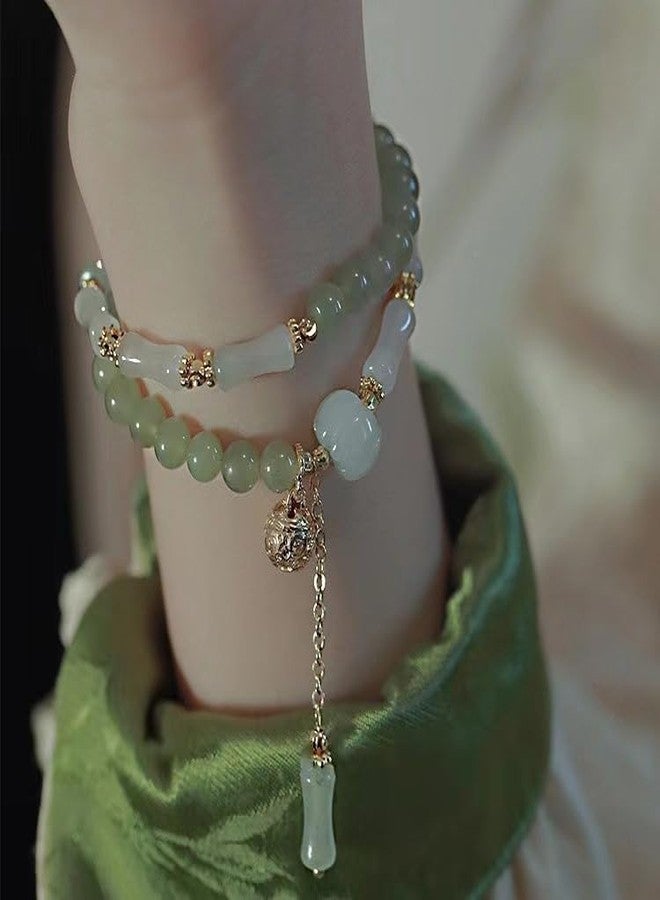 ZMANYIJEW Jade Bamboo Beaded Bracelet for Women New Chinese Style Jade Bracelet Exquisite Lucky Hotan Jade Bracelet Jewelry for Women (Green C) - Image 2