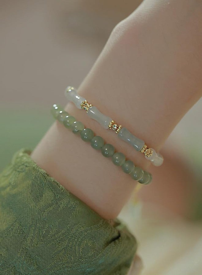 ZMANYIJEW Jade Bamboo Beaded Bracelet for Women New Chinese Style Jade Bracelet Exquisite Lucky Hotan Jade Bracelet Jewelry for Women (Green C) - Image 4