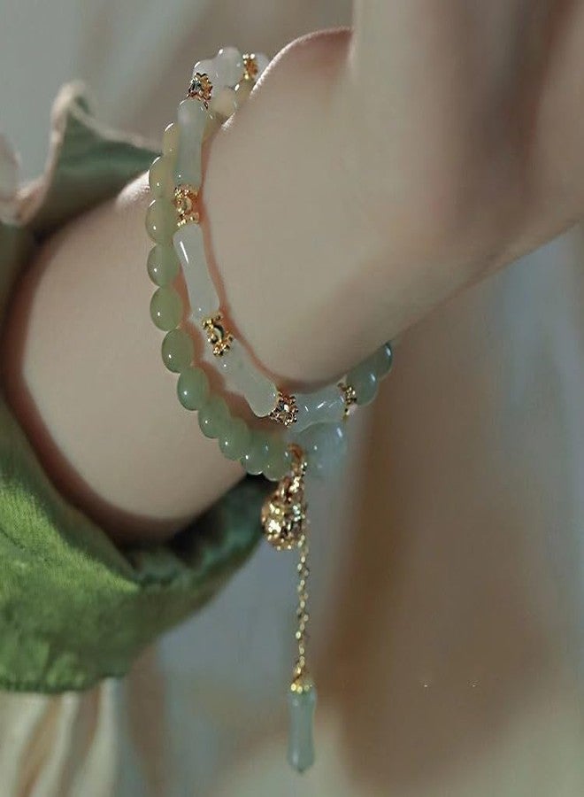 ZMANYIJEW Jade Bamboo Beaded Bracelet for Women New Chinese Style Jade Bracelet Exquisite Lucky Hotan Jade Bracelet Jewelry for Women (Green C) - Image 3