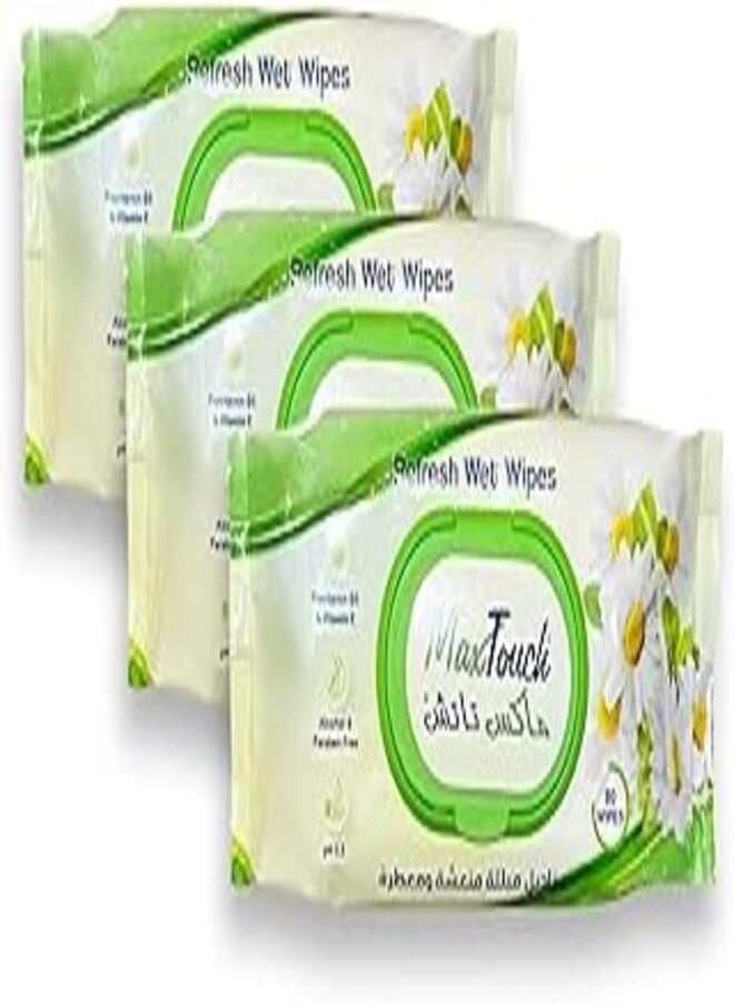 Max Touch MaxTouch Wet Wipes (3 Packs Refreshing Wipes - 80 Wipes Per Pack) 